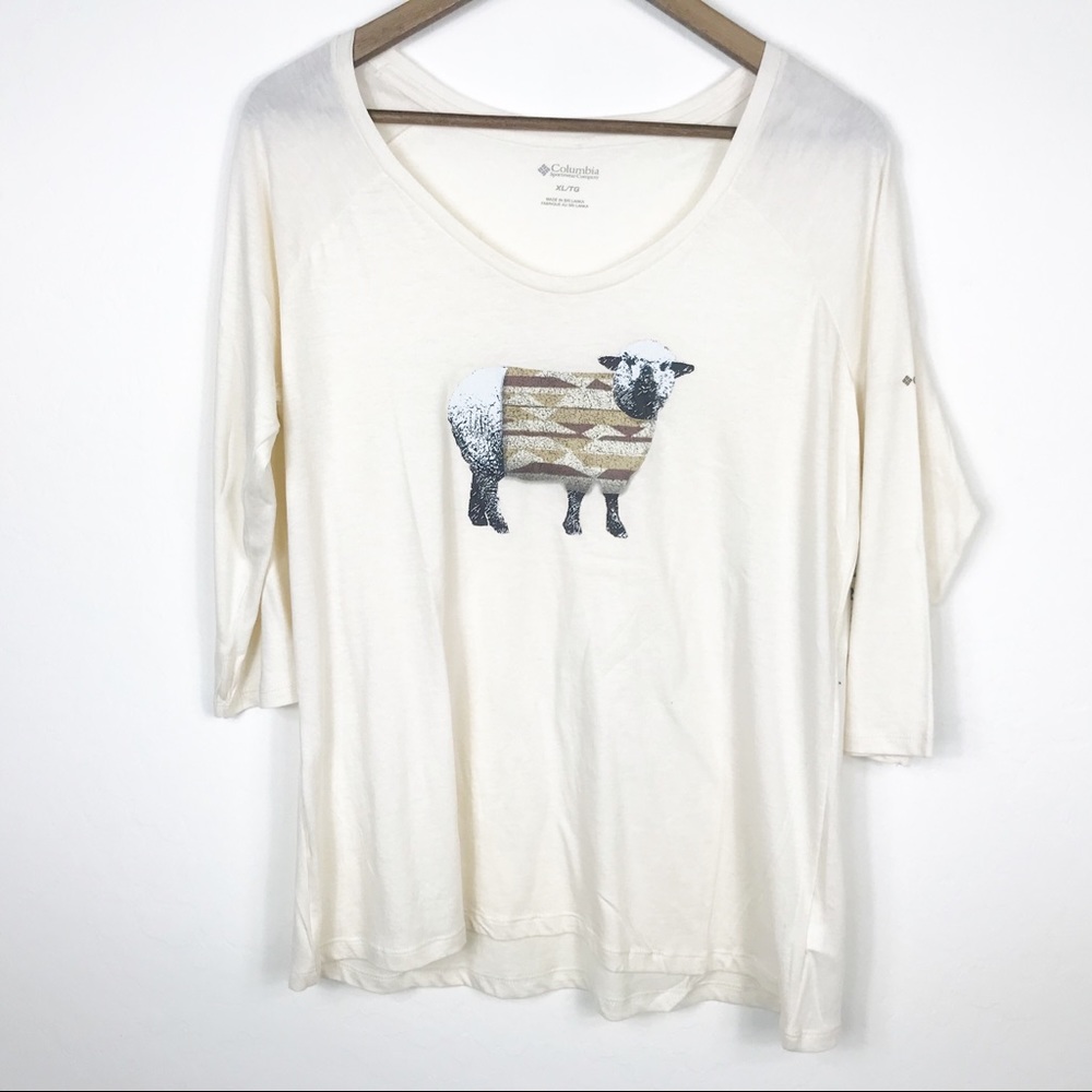 Columbia Sheep Graphic 3/4 Sleeve Shirt NWT Cream